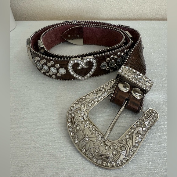leather goods Accessories - Brown Suede Silver Rhinestone Embellished Western Belt